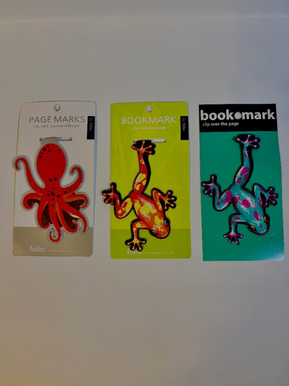 Set of 3 Folio Clip Over the Page Bookmarks Frog Octopus Kitschy Books Cute New